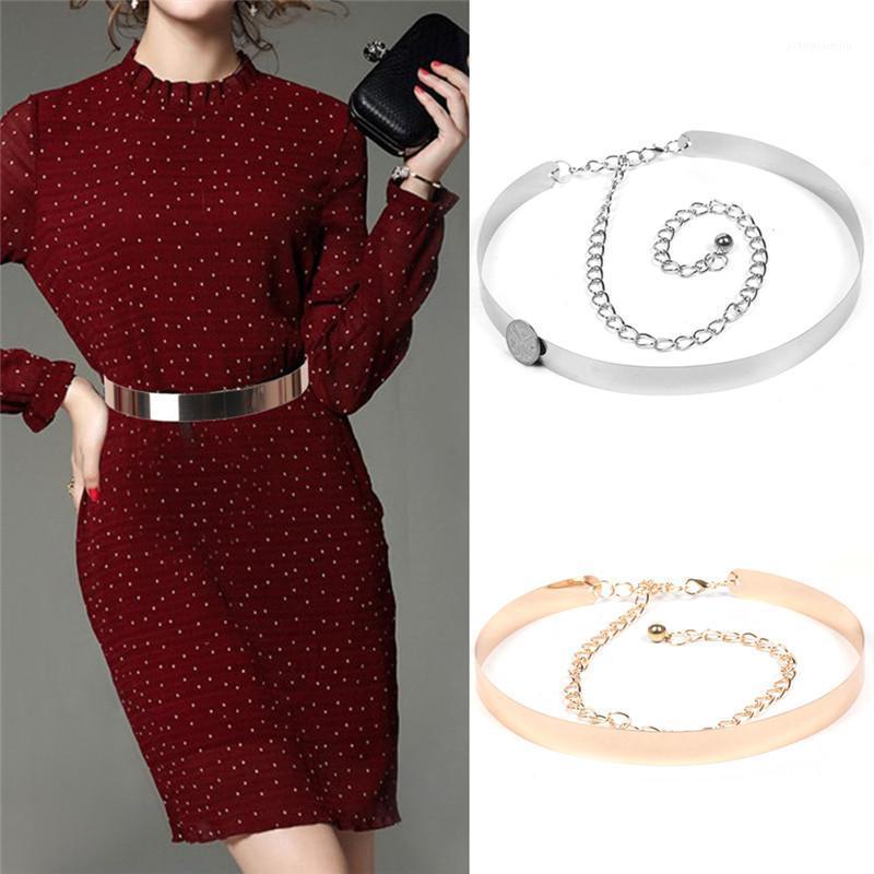 

Belts 1pcs 100cm - 135cm Gold Plate Wide Cummerbunds With Chains Women Waistbands Punk Full Metal Mirror Waist Belt Metallic, Black;brown