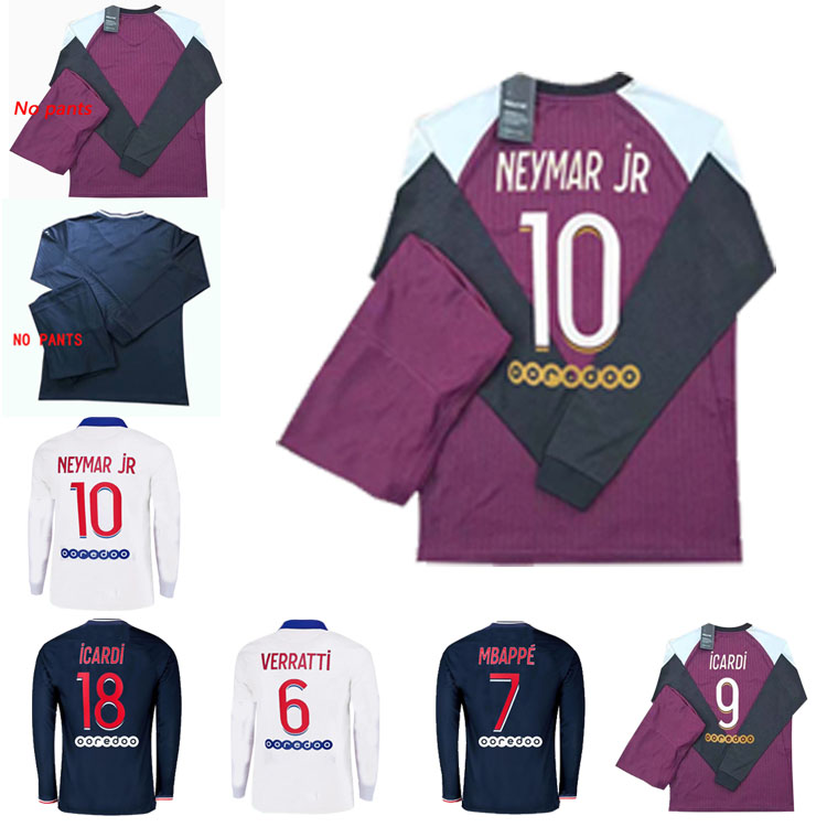 

MBAPPE VERRATTI KEAN Long sleeve Soccer Jersey 2021 DI MARIA KIMPEMBE MARQUINHOS ICARDI Pre-Match Football Shirt Men + Kids Kit, Third suit