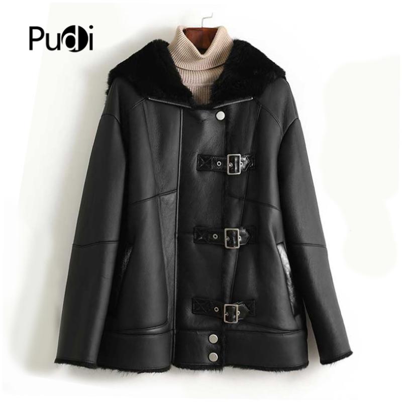 

Pudi women real fur coat jacket female lady winter warm genuine leather with sheep fur Motorcycle coats jackets parka A10022, As pic