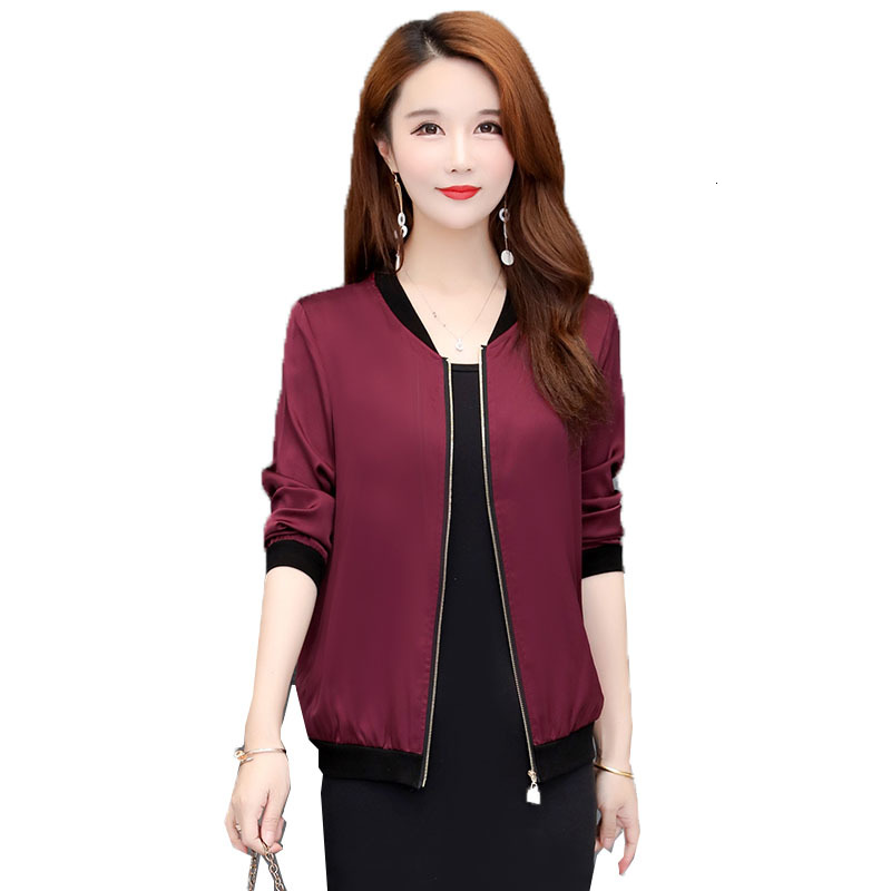 

2021 New Female Fashion Spring Short with Solid v Color Cleavage Thin Jacket Will See Sun Protection Clothes Plus Size 9D3P, Red wine