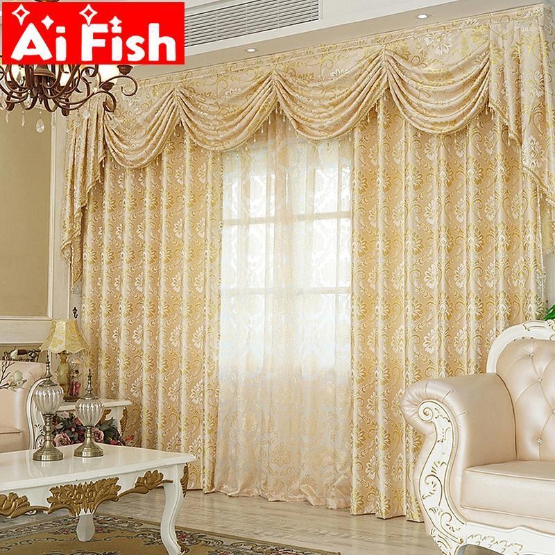 

Gold European jacquard window treatments living room curtains coffee Phoenix design pattern blackout bedroom curtain MY513#31, Tulle