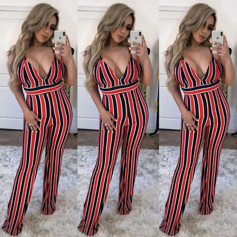 

Women' Jumpsuits & Rompers THEFOUND Fashion Womens Striped Clubwear Playsuit Bodysuit Party Jumpsuit Romper Chiffon Long Trousers XL, As pic