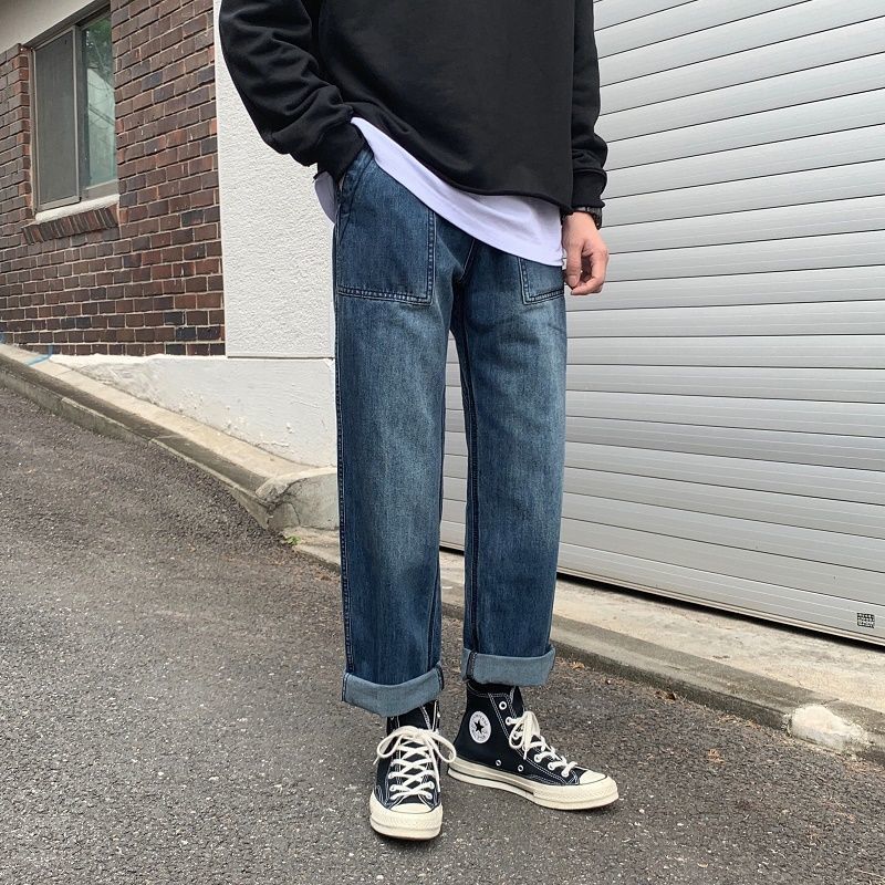 

Men's Brem 2021 Pants Spring and Winter's New Colour Retro Work Done Large Leg Tools Breech Fashion Young Clothes ZVWY, Blue