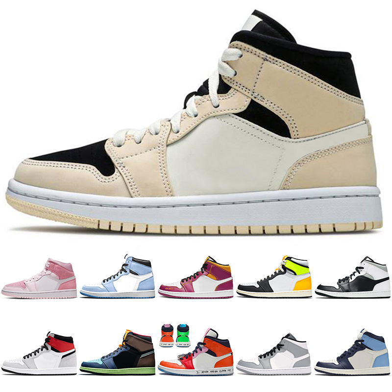 

Fashion Shoes Mid Familia Barely Orange Basketball Shoes Men Women Sneakers University Blue Retro UNC High OG Volt Jumpman 1 1s White Shadow, #30 gold toe 36-46