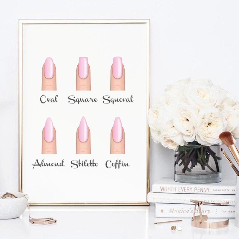 

Acrylic Nail Shapes Beauty Salon Decor Fashion Posters and Prints Makeup Nail Gifts Type Guide Art Canvas Painting Pictures1