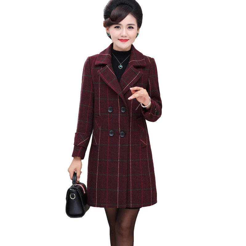 

2021 Autumn Mid-age Female Woollen Elegant Woman's Casual Jacket Trellises Plus Size Wool Outerwear R540 Rkwu, Haji
