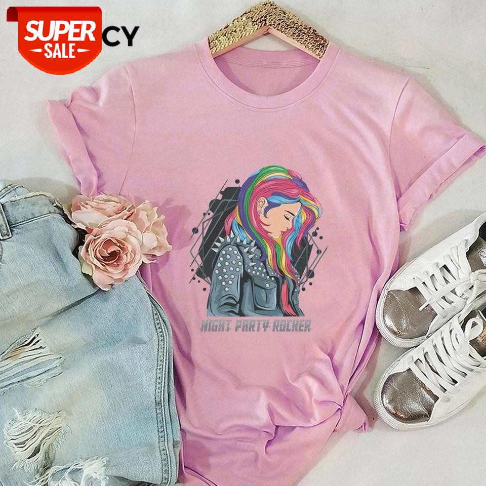 

JFUNCY Party Rock Girl Fashion Summer T Shirt Women Plus Size Short Sleeve Cotton Tees Woman Tops Casual Shirts Female #2i7e, White