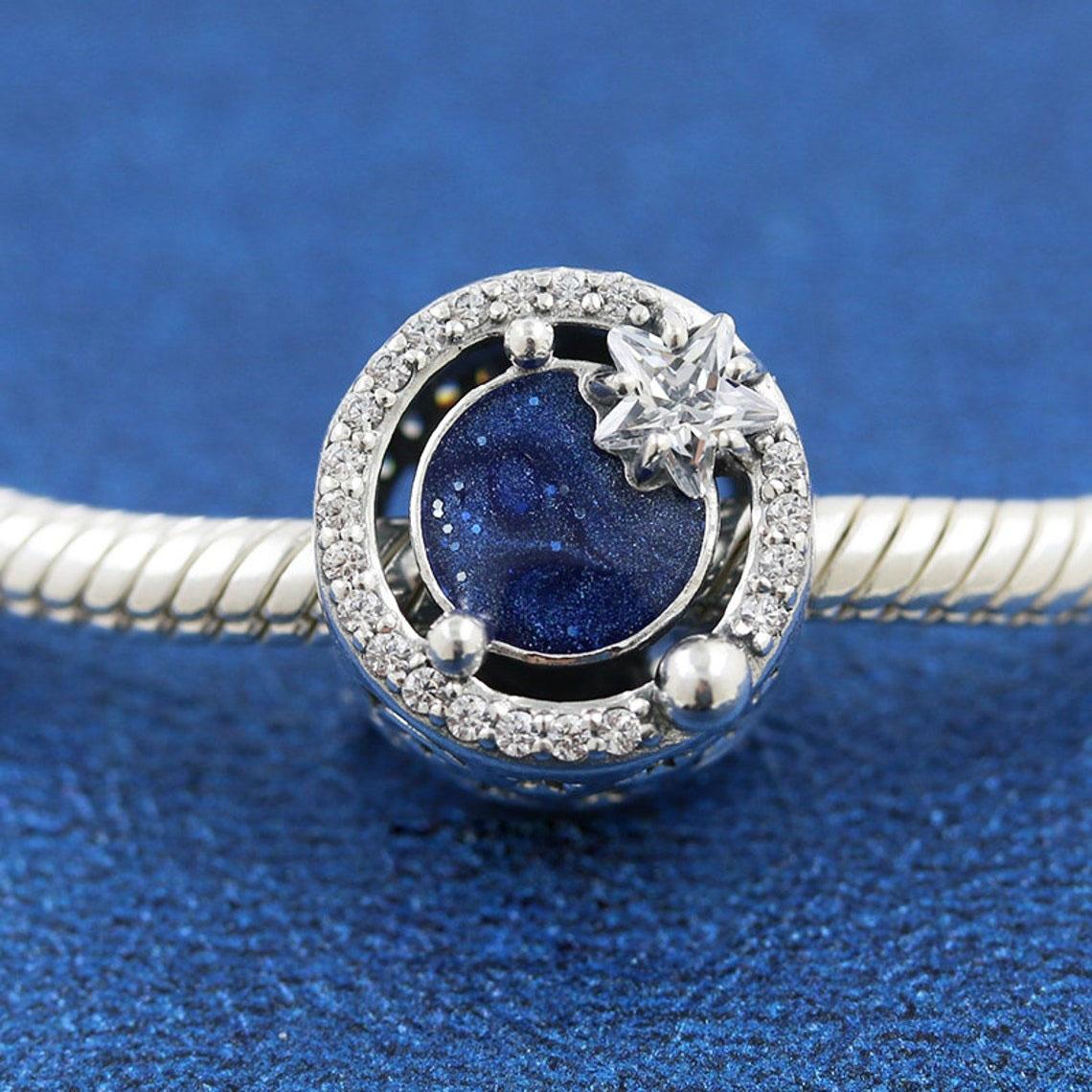 

2022 Winter 925 Sterling Silver A Trip To The Galaxy Charm With Blue and Clear Cz Fits European Jewelry Charm Bracelets