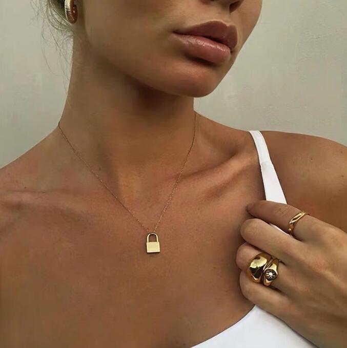 

2020 Women Jewelry Gold STAINLESS STEEL Mini Lock Necklace Padlock Necklaces & Pendants Lock Chain Necklace Choker Metal Collar