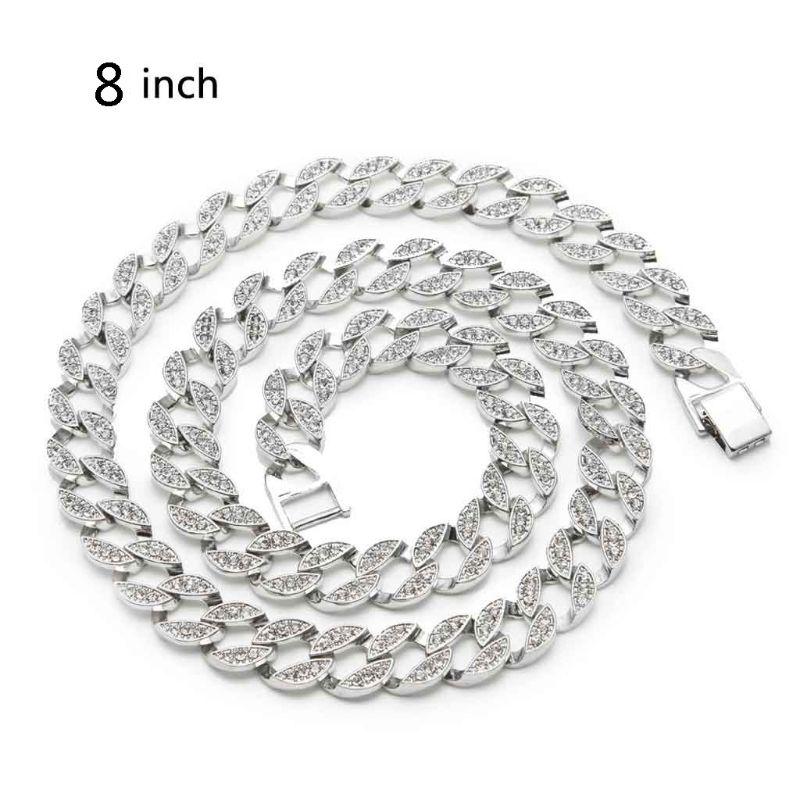 

Hip Hop Jewelry Gold Plated Iced CZ Miami Cuban Link Chain Necklace Bracelet, Silver