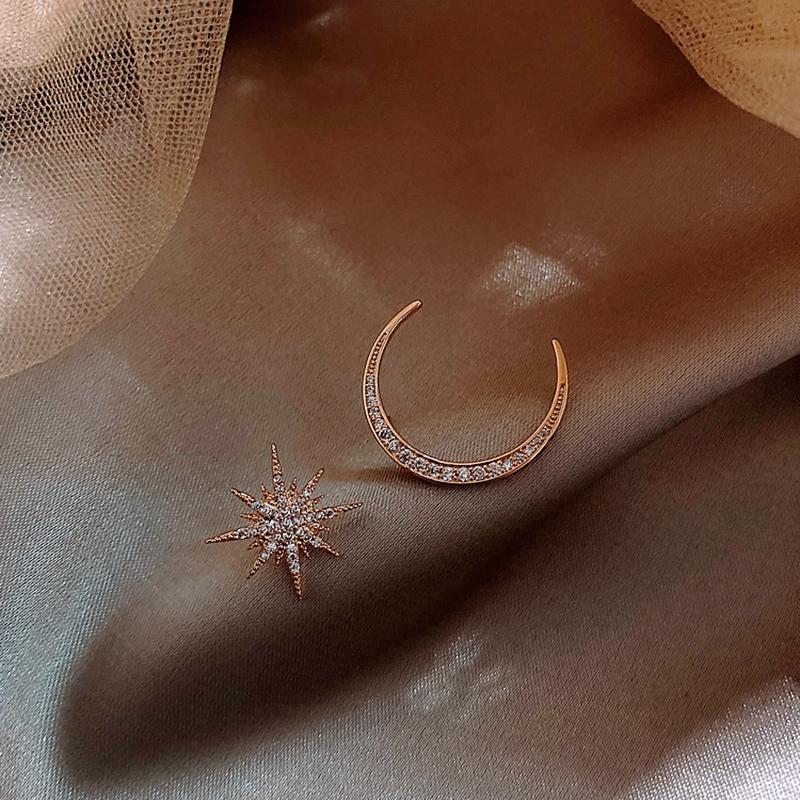 

ZOVOLI Korean Moon Star Crystal Asymmetrical Stud Earrings Set For Women Unique Geometric Statement Earings 2020 Fashion Jewelry