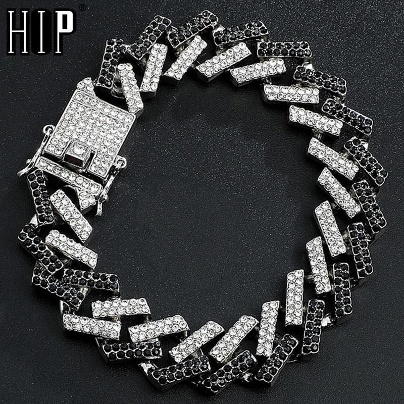 

Hip Hop 15MM Bling Iced Out Full Rhinestone Bracelet Geometric CZ Stone Cuban Chain Bracelets For Men Jewelry
