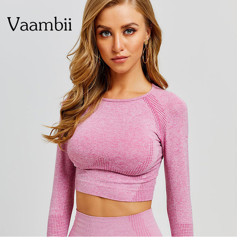 

Sportswear Sport Top Fitness Sports Gym Top Vital Seamless Long Sleeve Crop Yoga Top Sports T-shirt Workout Tops For Women 201125, Gray