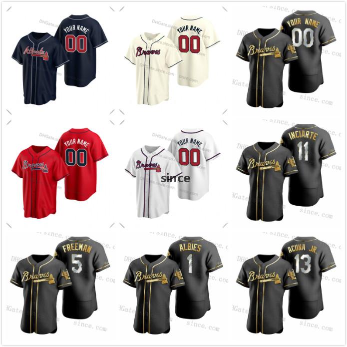 

13 Ronald Acuna Jr. 20 Ozzie Albies Atlanta Custom Braves Baseball Jerseys 5 Freddie Freeman Dale Murphy Dansby Swanson Ender Inciarte, Black