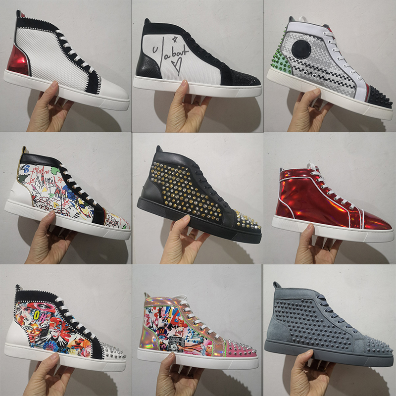 

2022 men women red bottoms designer Dress shoes luxury flats sneakers spikes Camo Green Black white Grey Blue Gold Pink mens fashion trainers Jogging Walking, Color#22