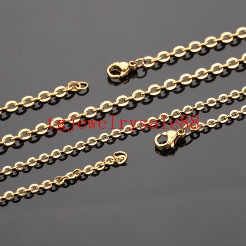 

10/20pcs/lot Wholesale 2/2.4/3.2mm Width 316L Stainless Steel Gold Plating Cross Link Nacklace Chain 16-40inch Free Choose