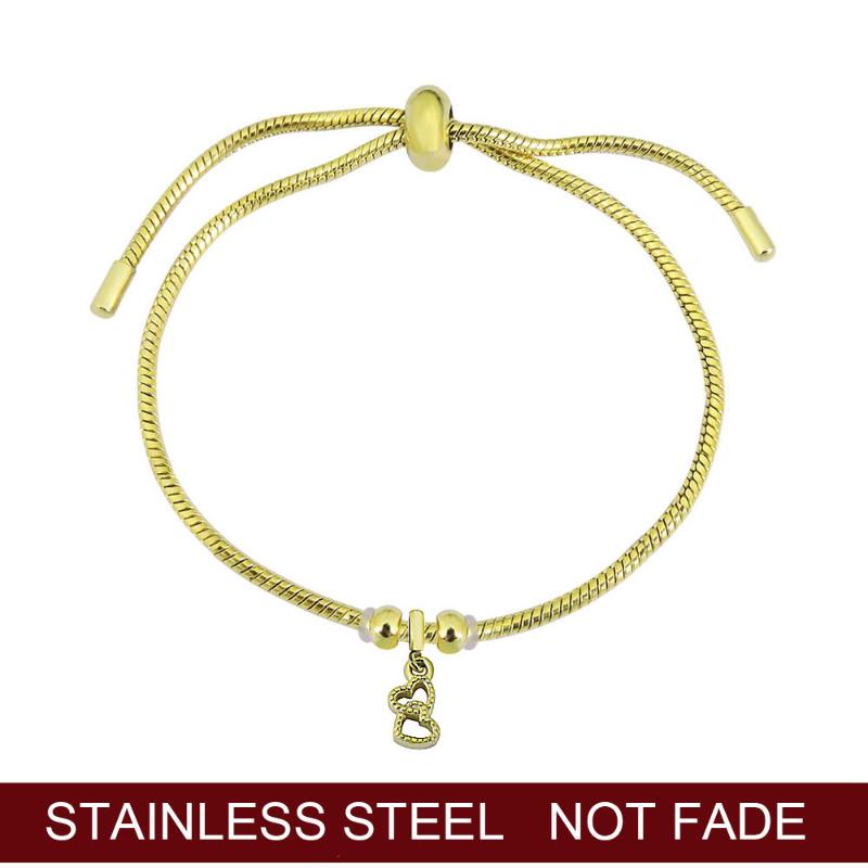 

Charm Bracelets Heart For Women Stainless Steel Jewelry Double Pendant Bangles Female Gifts