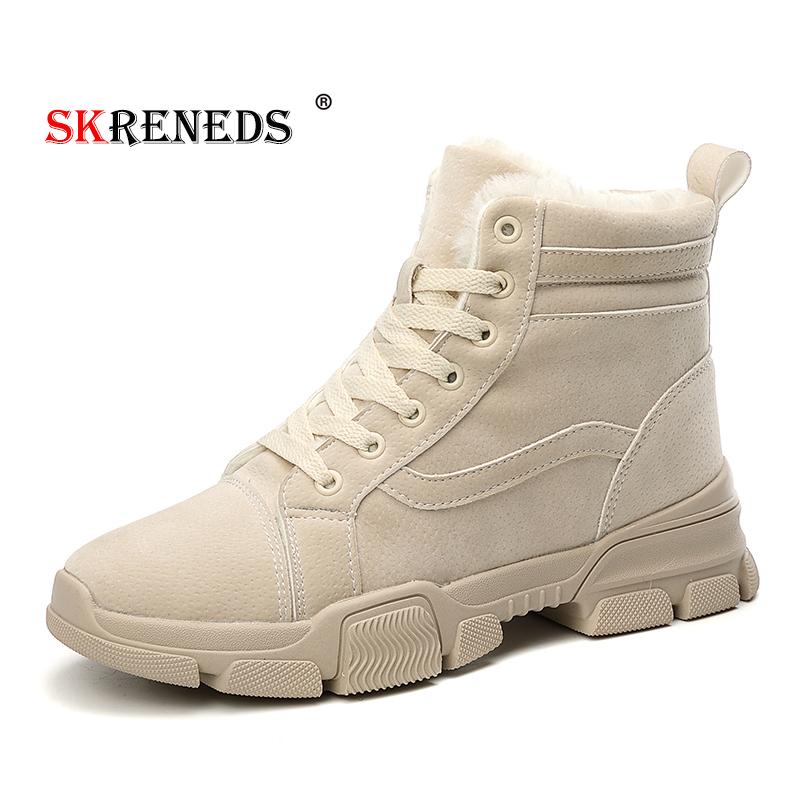 

SKRENEDS Women Snow Boots Winter Warm Boots Thick Bottom Platform Waterproof Ankle For Women Thick Fur Cotton Shoes Size, Beige