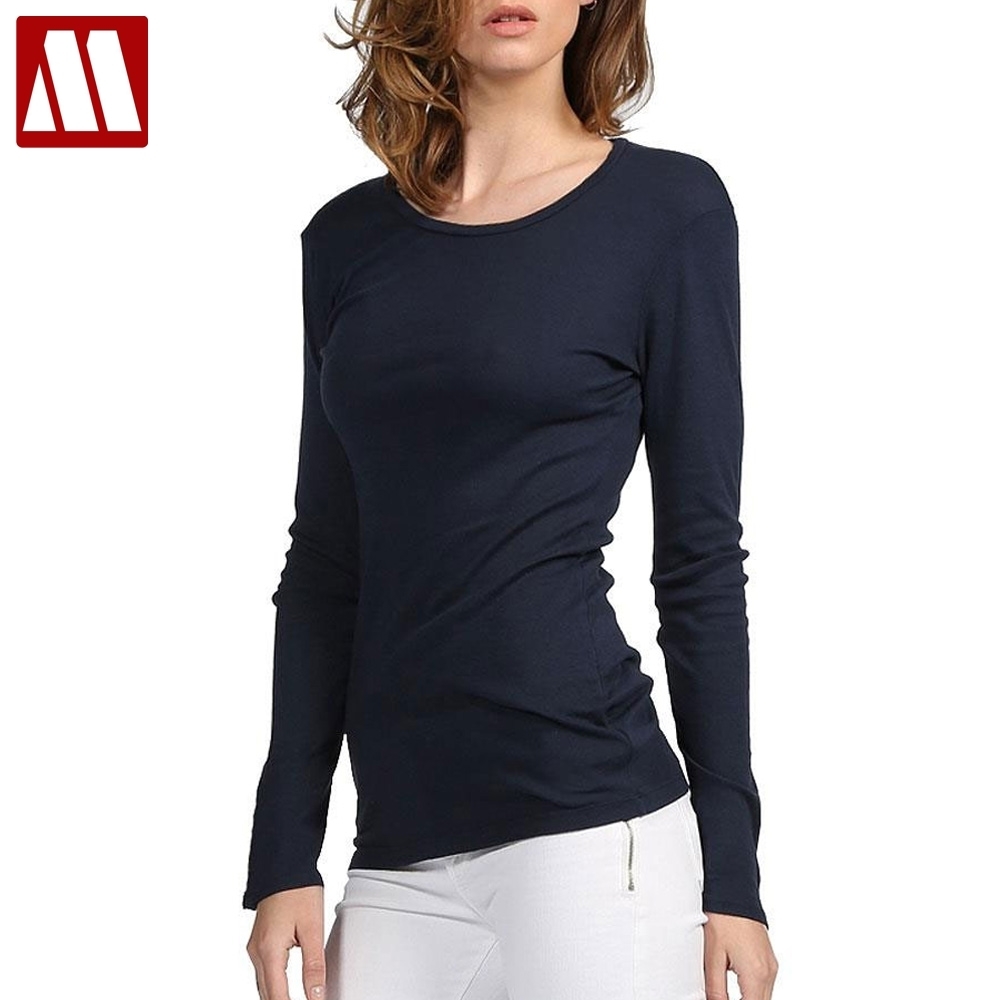 

MYDBSH Brand Cotton Women Stretch T-shirt Long Sleeve Under shirt Tops & Tees Casual Solid T-shirts European and American Style 201125, V neck white