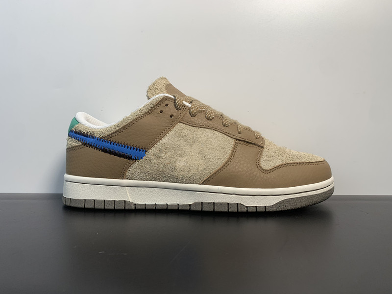 Chaussures de skateboard SB Dnks Low Dark Driftwood, baskets de loisirs unisexes en daim marron/bleu-rotin marron, boîte à chaussures