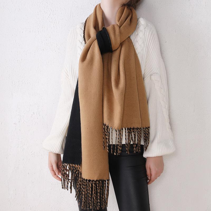 

2021 New Ladies Scarf Shawl Dual-use Autumn and Winter Warmth Imitation Cashmere Pure Color Double-sided Fringed Scarf