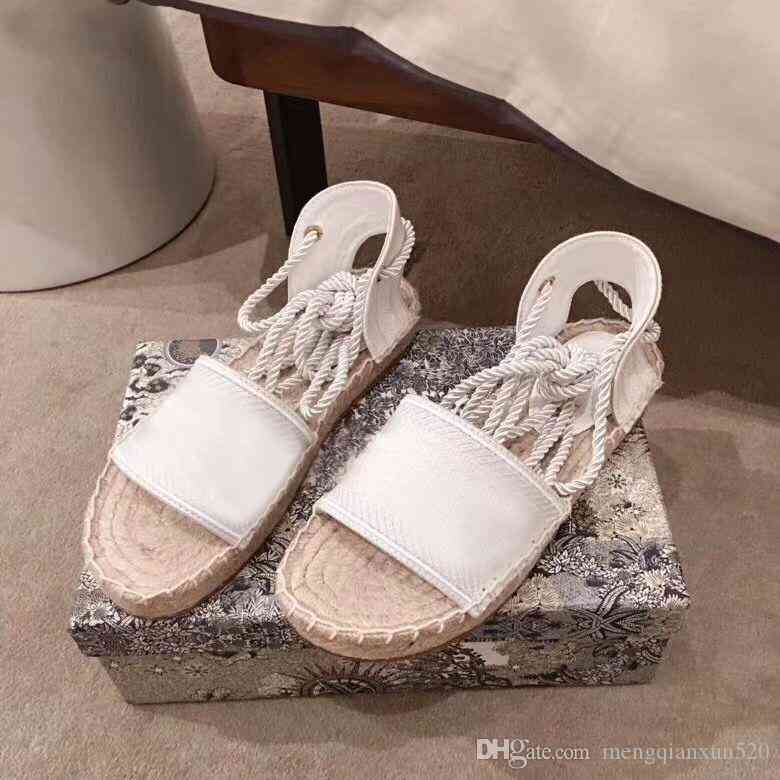 

Sandals platform casual summer fashion Alphabet Leather woman shoe Hemp rope grass Lace up Loafers woven designer women fisherman shoes NEKB, 1# shoe box