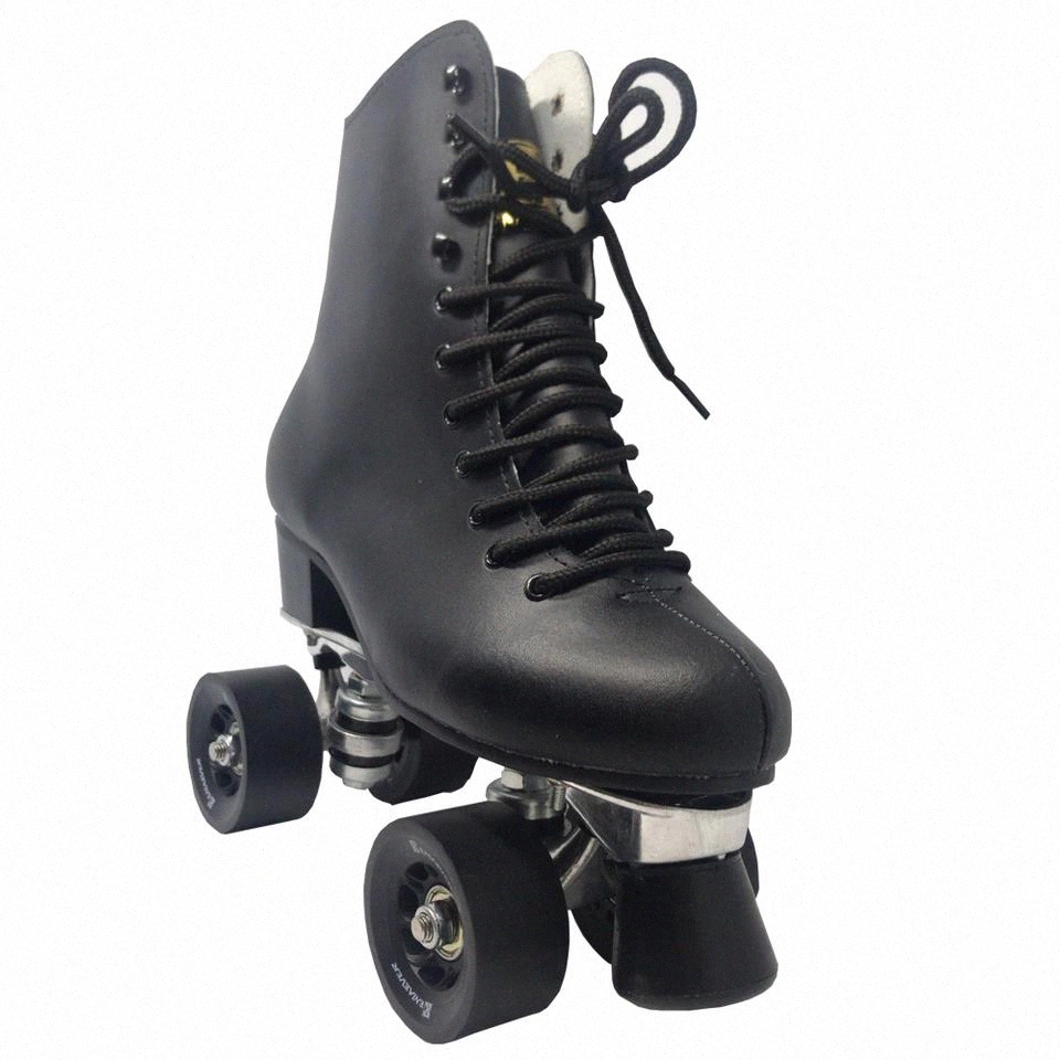 

Double Row Roller Skates 4 Wheels Skates Men's Real Leather Boot Aluminum Base Outdoor Brushing Street Black #Wf0g