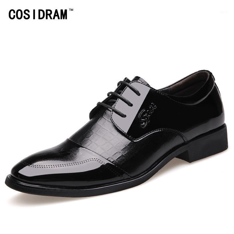 

COSIDRAM Pointed Toe Men Formal Shoes New 2020 Business Dress Shoes Men Oxfords Wedding Fashion PU Leather Male BRM-9411, Black