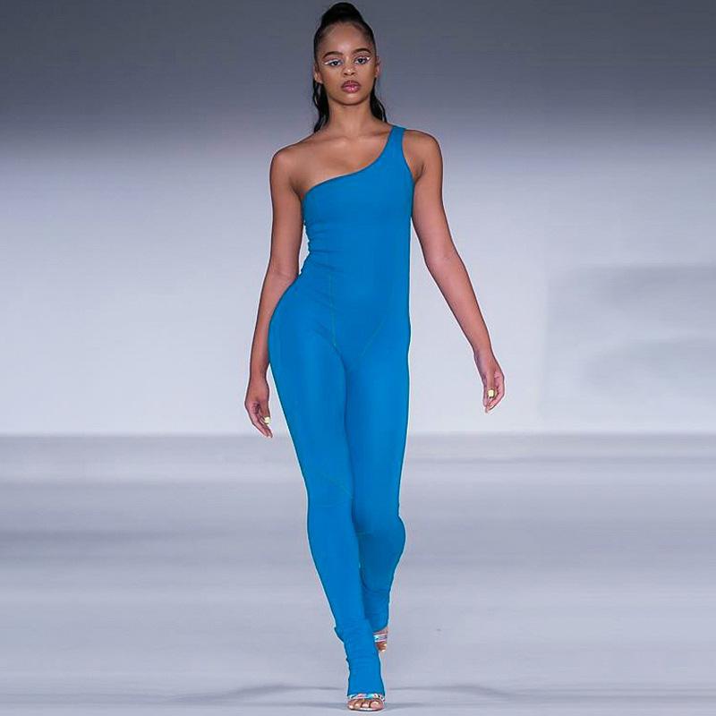 

2020 Gym Yoga Set Summer Women Jumpsuit Tracksuit One-Piece Bodysuit One Shoulder Fitness Running Sport Suit Sexy Female Costume, Black