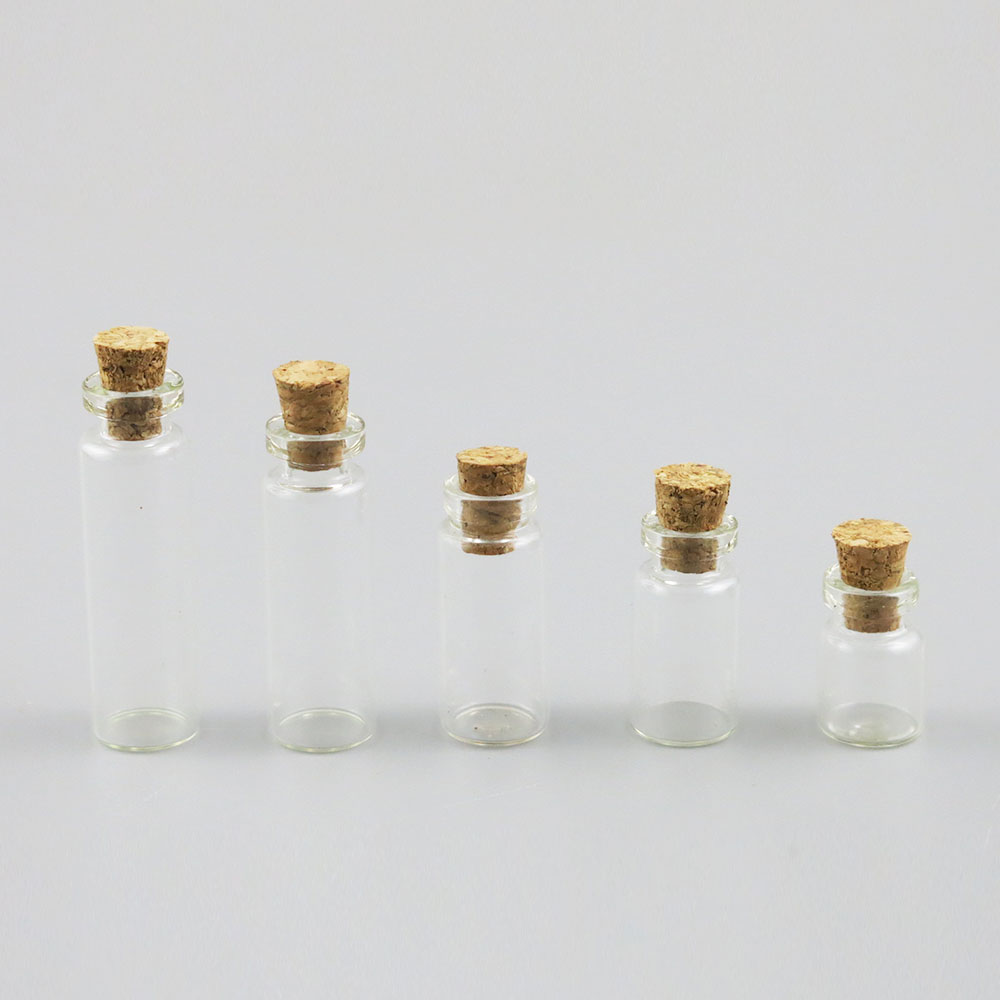 

10pcs Lovely 1ml 1.5ml 2ml 2.5ml Mini Clear Glass bottle vial with wooden cork stopper Empty Wishing for Gift Storage