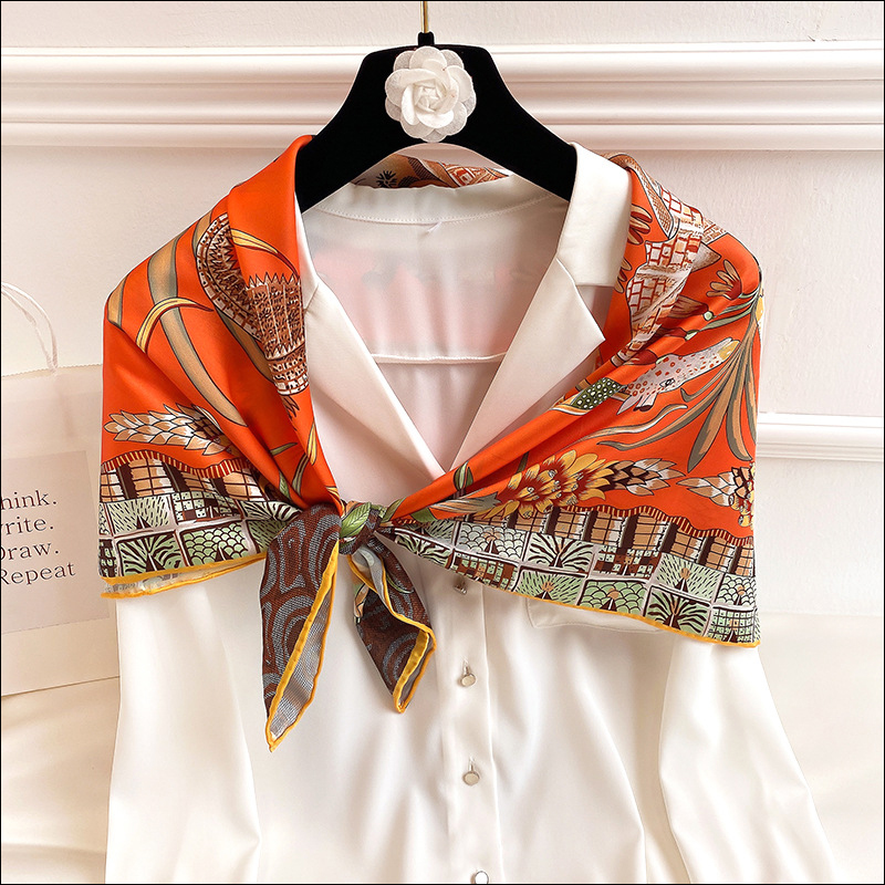 

Satin Scarf For Hair Female Silk Head Scarves For Ladies Hand Rolled Scarf 90 Foulard Luxe Curling "La Marche du Zambèze"