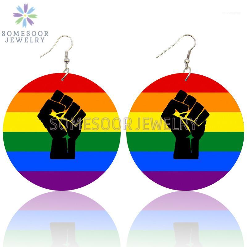 

SOMESOOR Printed Rainbow Colors Powerful Fist Wooden Drop Earrings Black Lives Matter Symbol Design Ear Loops For Women Gifts1