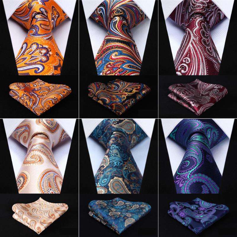 

Men 3.4" Silk Tie Fashion Paisley Floral Party Wedding Classic Pocket Square Business Tie Woven Men Necktie Handkerchief Set
