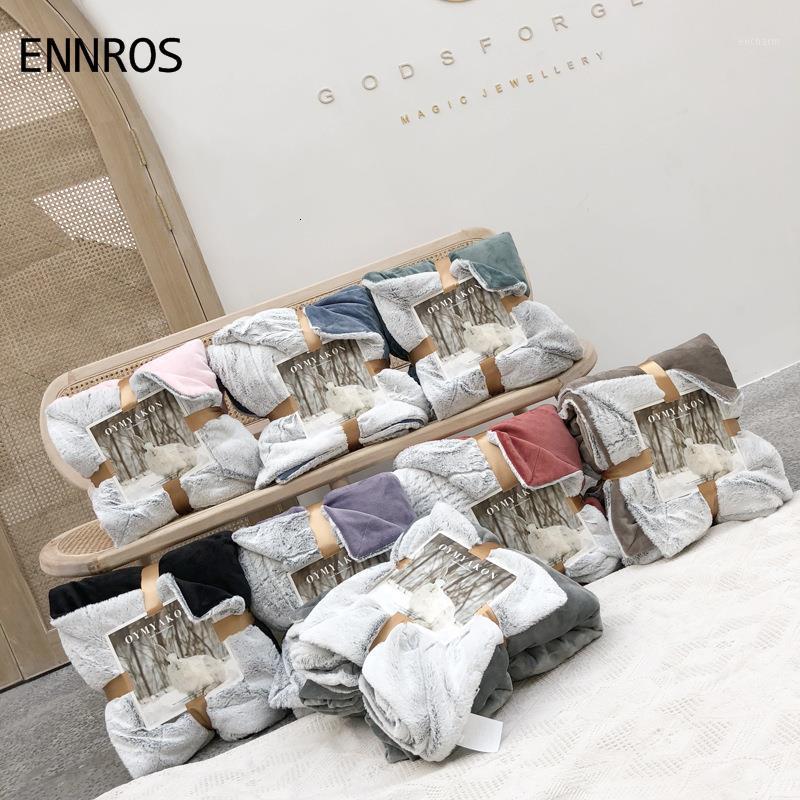 

ENNROS High-grade Nordic fleece thickened flannel single nap sofa bedding blanket on the bed for decke home textile1