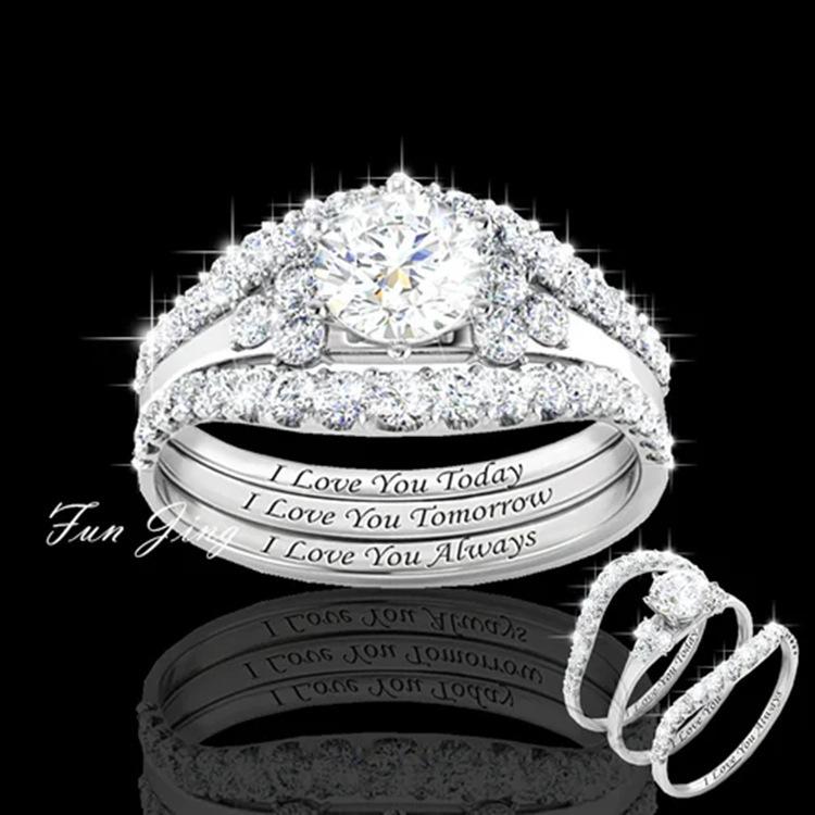 

Classic Retro Elegance Wedding Rings Set 3 In 1 Band Ring for Women Engagement Bridal Fashion Jewelry