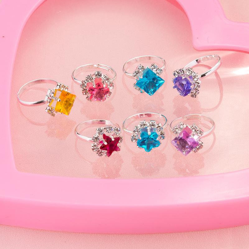 

12Pcs/Box Alloy Pink Korean Style Nice Girls Children's Day Gift Kids Rings Baby Toys Gem Ring