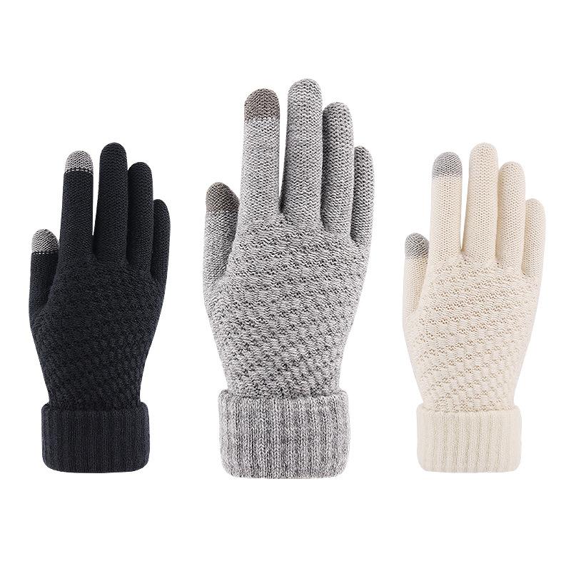 

Linear new touch screen gloves autumn and winter men's and women's fashion quarter-finger warm velvet thickened knitted gloves
