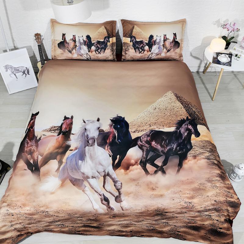 

JF-280 Luxury Pyramid and horses print duvet cover set 4pcs bedding sets dusty sand bed linens full queen king size sheets1, As pic