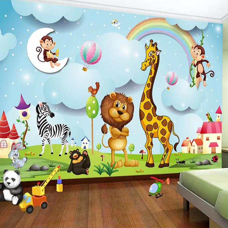 

Custom Wall Murals 3D Cartoon Animal Photo Wallpaper Boys And Girls Children's Bedroom Background Wall Painting Kid's Paper1, As pic
