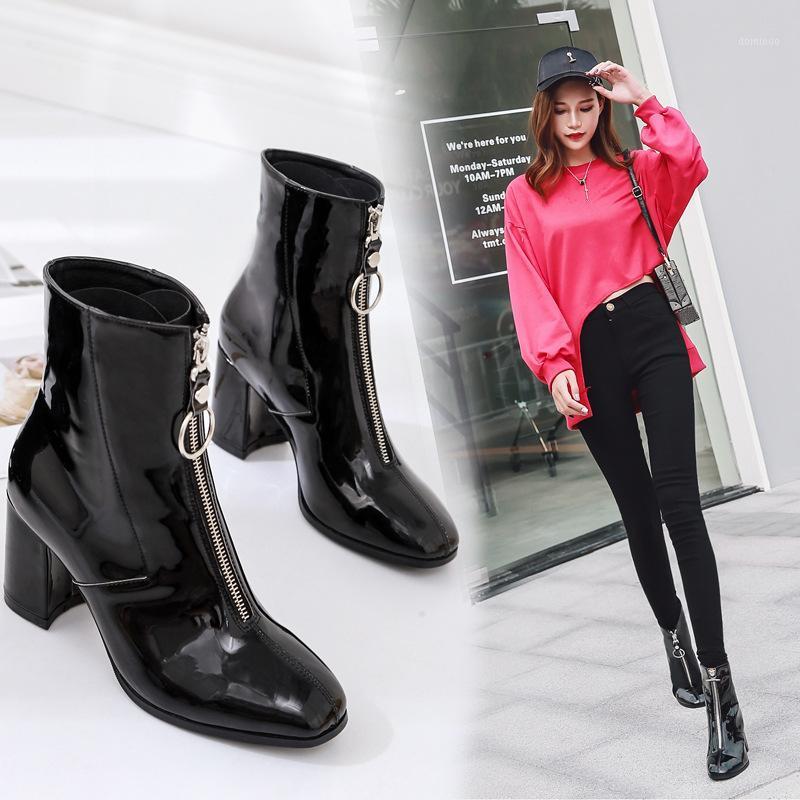 

Sexy Ladies High Heels Boots Women Party Shoes Patent Leather Fashion Brand 2020 Women Winter Boots Super High Heels A26071, Black