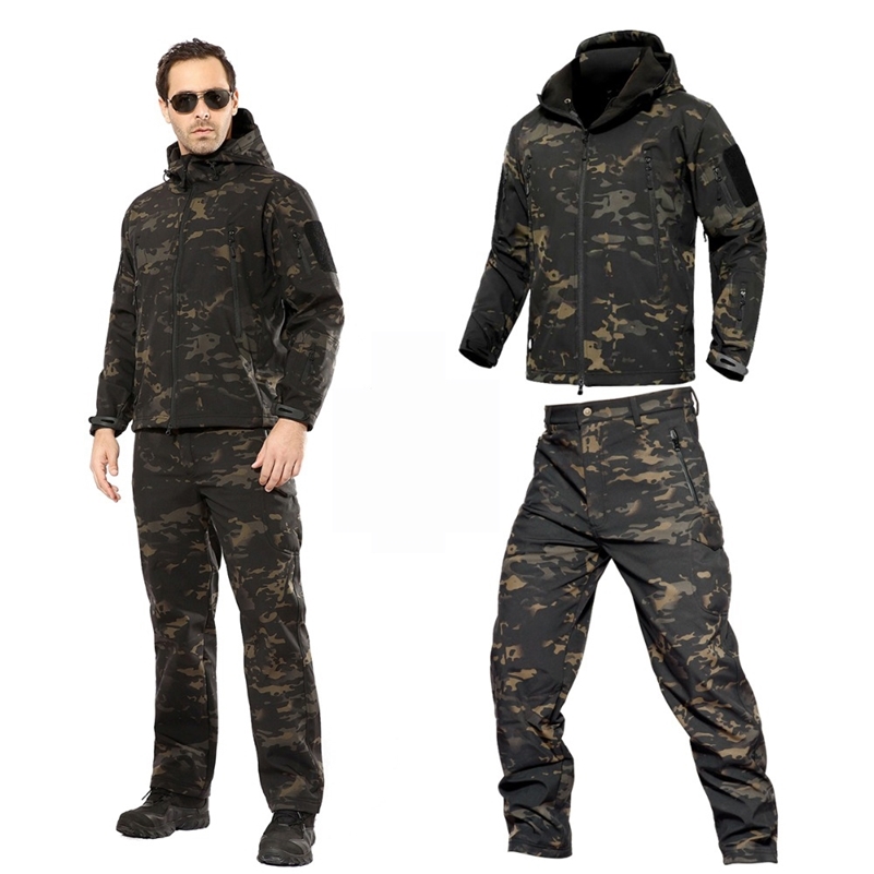 

Camouflage Warm Clothes Rain Coat Tactical Jackets Men Fleece Softshell Jacket Waterproof Women Trousers Fishing Hiking Pants 201114, Green pants