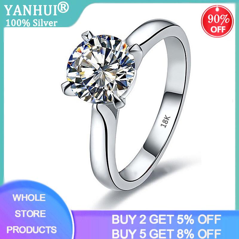 

Cluster Rings YANHUI Have Certificate 925 Silver Imitated Moissanite Ring 18K Gold Jewelry Natural 2.0ct Zirconia Gem Wedding For Women