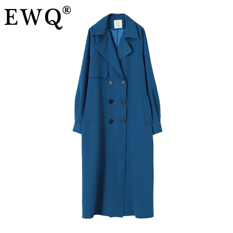 

EWQ] Windbreaker Women's England Style Elegant Wild With Sashes Full Sleeve Lapel Collar 2021 Spring Autumn New Fashion TU673, Peacock blue