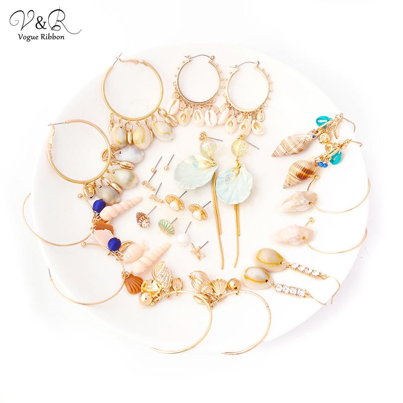 

2021 New Arrival Hoop Earring Resin Ocean Conch Sea Shell Pendent Hoop Earring Shell Flower Earrings Bohemian Style