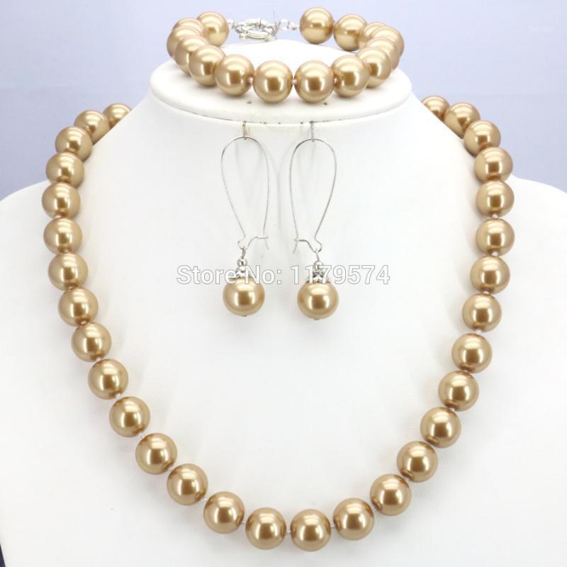 

Popular Christmas Gift Women Girls 12mm Gold-Color Round Shell Pearl Beads Necklace Bracelet Earrings Sets Jewelry Making Design1, As pic