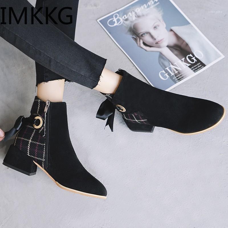 

New Autumn Ankle Women Boots Square Heel Women Female High Heels Single Shoes Round Toe Casual Ladies Shoes1, Black