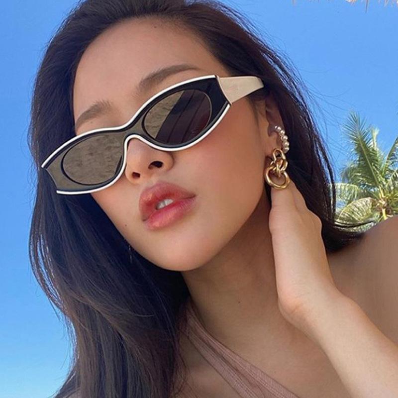 

2021 Small Oval Sunglasses Women Cat Eye Brand Designer Vintage Retro Skinny Cateye Frame Tiny Sun Glasses Female Shades