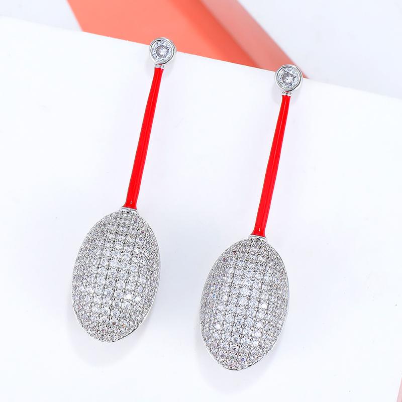 

missvikki Luxury Trendy Red Shiny Pendant Earrings Female Charm Earring For Women Bride Wedding Jewelry Hot 2021 High Quality