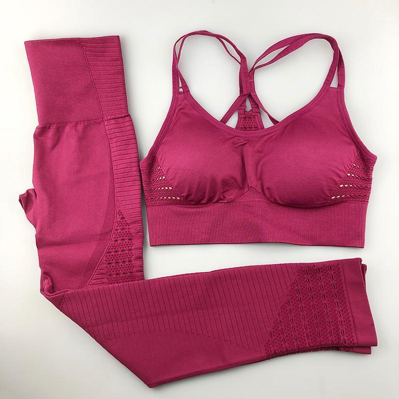 

Seamless Yoga Set Women Fitness Clothing Sportswear Woman Gym Leggings Padded Push-up Strappy Sports Bra 2 Pcs Sports Suits1, Brown