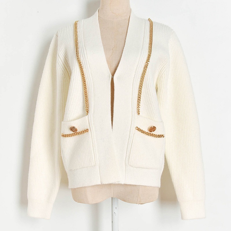 

Women of High Quality Mesh Cardigans V-neck Neck Shreds Pockets Double Solid Black White Tops Outerwear Clothing Buttons 9o4y